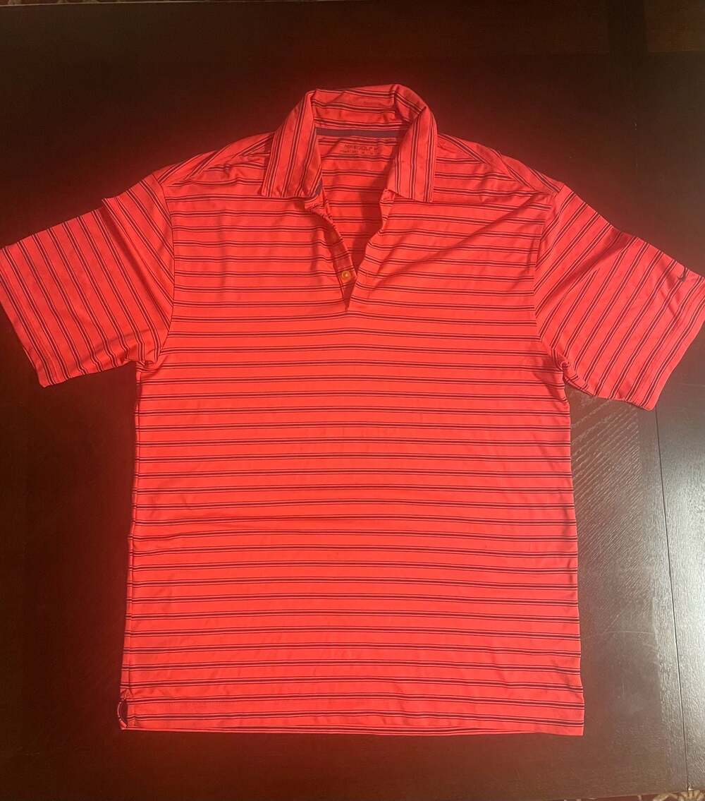 Nike Golf Men's Fit Dry Striped Short Sleeve Polo Shirt Coral Red Size Medium